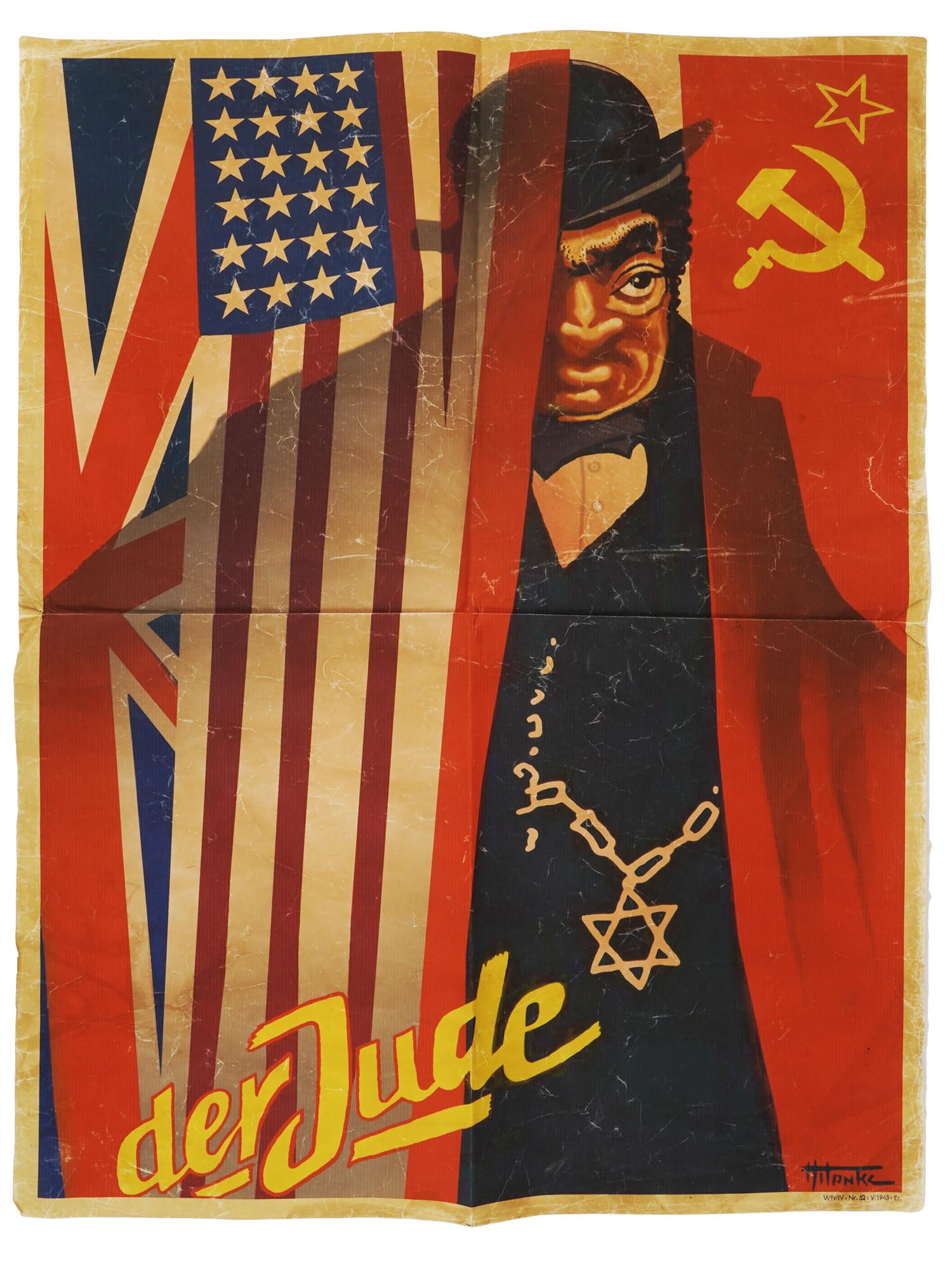 WWII NAZI GERMAN ANTISEMITIC PROPAGANDA POSTER PIC-0